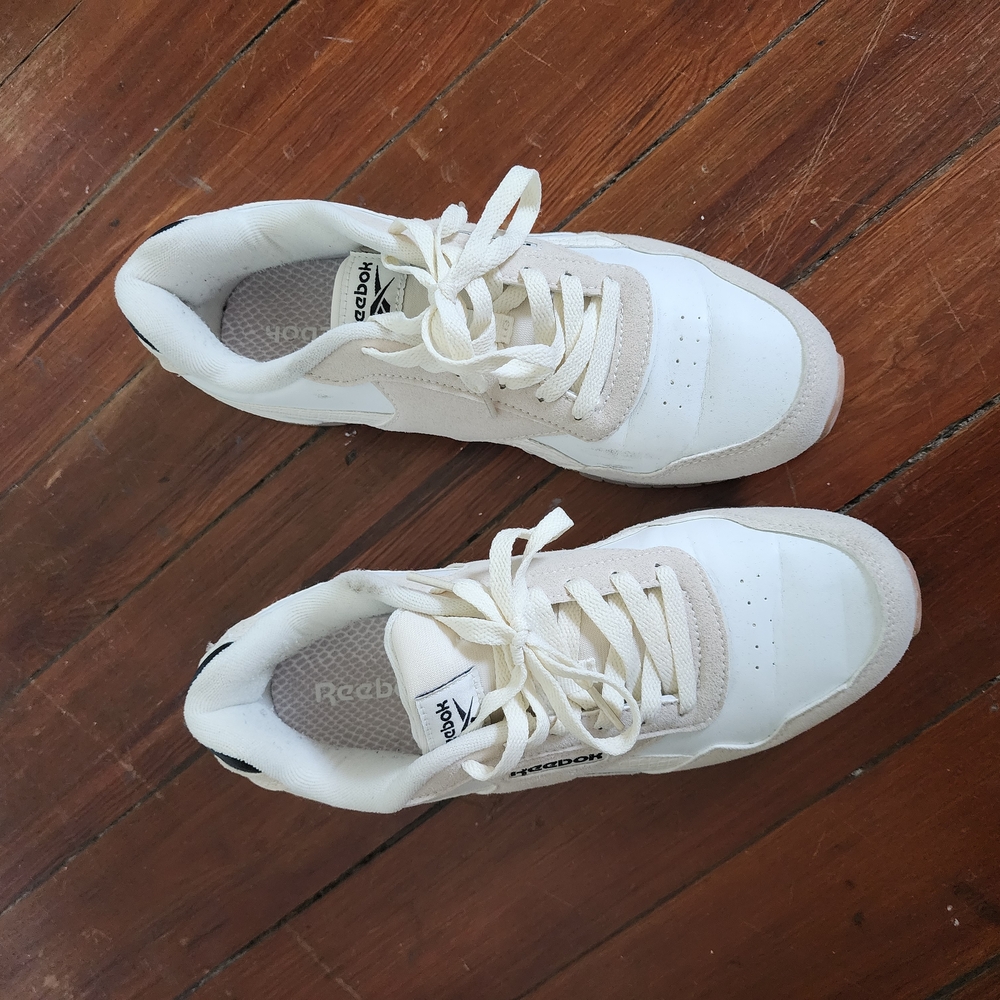 Reebok Classic White and Tan Sneakers